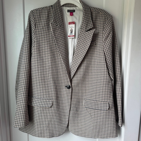 Vince Camuto Check Notched-Collar Single-Button Blazer Jacket XL V362948V NWT - Picture 1 of 14